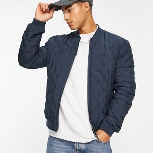 River Island diamond quilted bomber jacket in navy